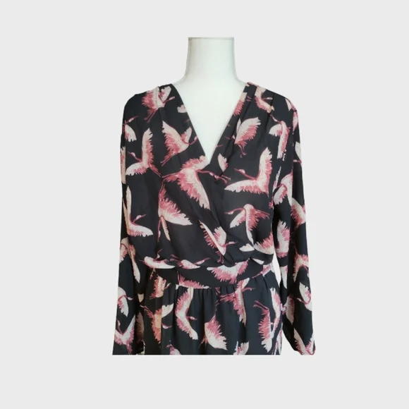 Wite bird Print Wrap Dress - Picture 2 of 6